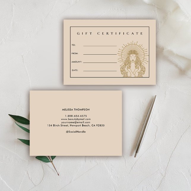 Salon Makeup Hair Lash Beige Tarot Gift Card (hair salon gift certificate mystical tarot celestial beauty makeup nails lashes stylist beauty beige)