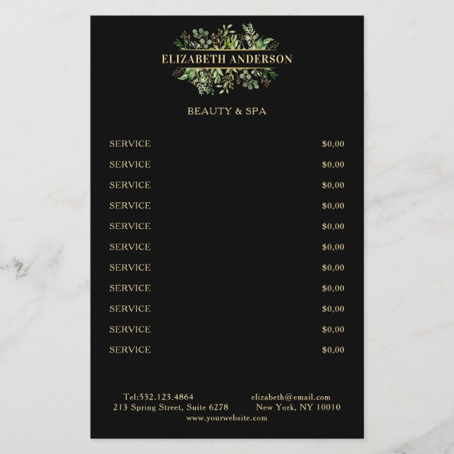 Salon Modern Botanik Schwarz Grün Schwarz Flygblad (Framsidan)