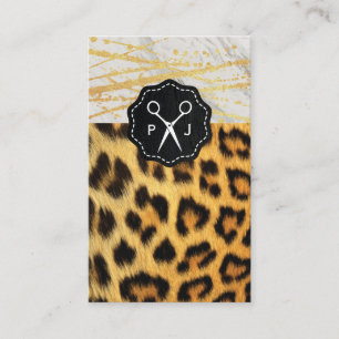 Salon Monogram Marble Trim Cheetah and Leather Visitkort