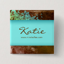 Salon Namn bricka Button Brooch blue grunge Blad 2 Knapp