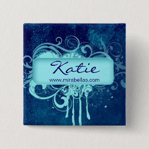 Salon Namn bricka Button Brooch blue grunge blommi Knapp