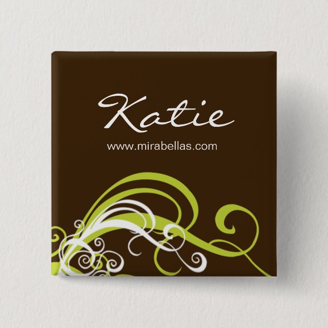 Salon Namn bricka Button Brooch lime green swirrre Knapp (Framsida)