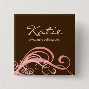 Salon Namn bricka Button Brooch rosa swirrls Knapp