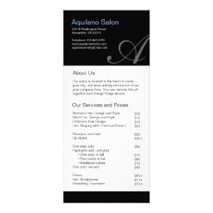 Salon- och Spa-Pris lista och rackkort Reklamkort