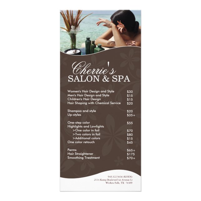 Salon- och spa-rackkort reklamkort (Framsidan)