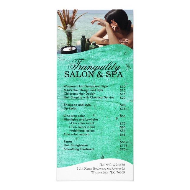 Salon- och spa-rackkort reklamkort (Framsidan)