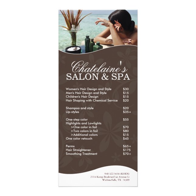 Salon- och spa-rackkort reklamkort (Framsidan)