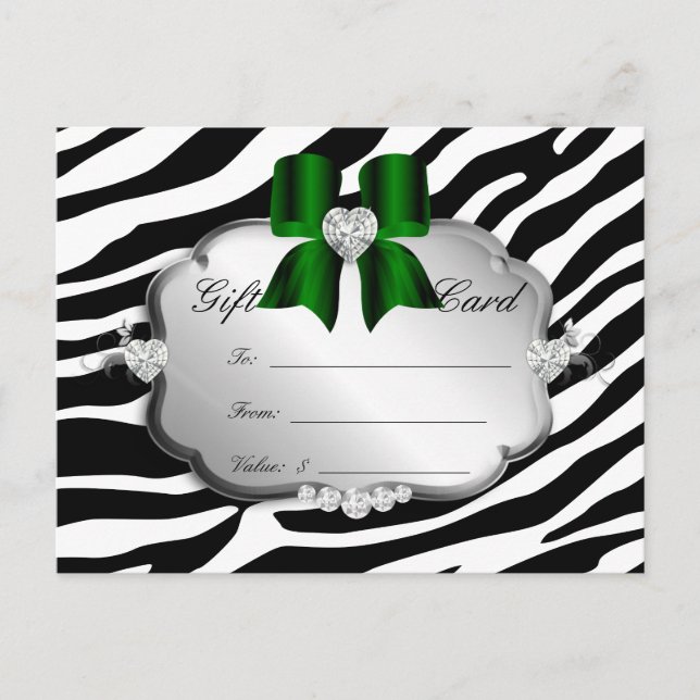 Salon Postcard Zebra Jewels Bow Grönt Vykort (Framsida)