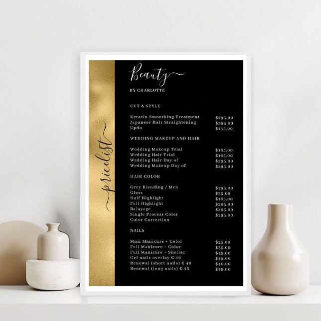 Salon Poster guld Black Pricelist Salon (Copper Black Pricelist Salon Poster)