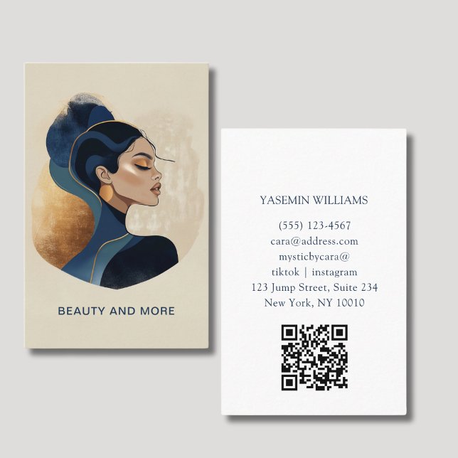 Salon QR-kod för kvinnans vattenfärg Visitkort (Woman Watercolor Salon QR Code Business Card)