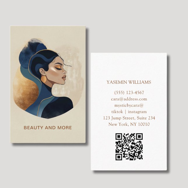 Salon QR-kod för kvinnans vattenfärg Visitkort (Woman Watercolor Salon QR Code Business Card)