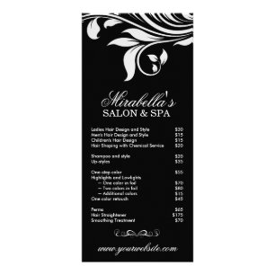 Salon Rack Card Spa Löv Blommigt Black White Reklamkort