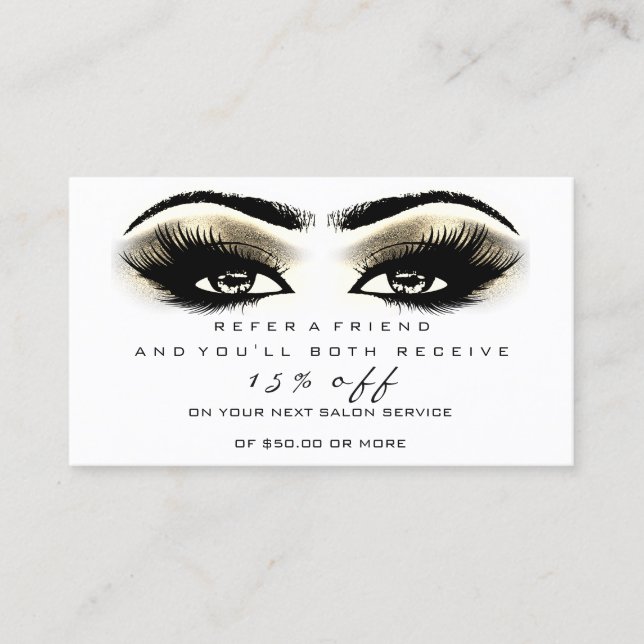 Salon-referenskort Makeup Lash Öga Guld White Rabattkort (Framsida)