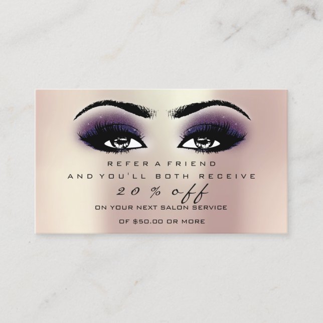 Salon-referenskort Makeup Ro Rosa Violet Lash Rabattkort (Framsida)
