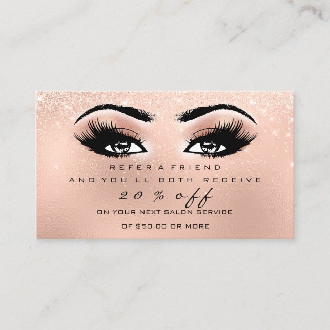 Salon Referenskort Makeup Spark Rosa Peach Lash Rabattkort (Framsida)
