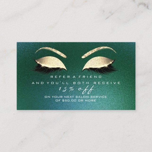 Salon Referral Card Glitter Guld Woodland Lash (Framsida)