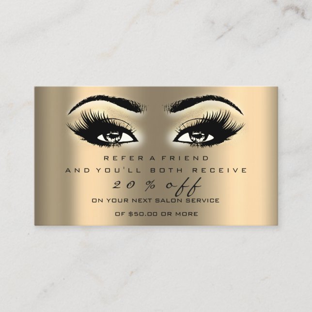 Salon Referral Card Makeup Artist Guld Glam Lash (Framsida)
