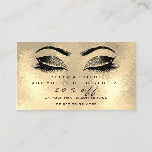 Salon Referral Card Makeup Artist Guld Vax Lash (Framsida)