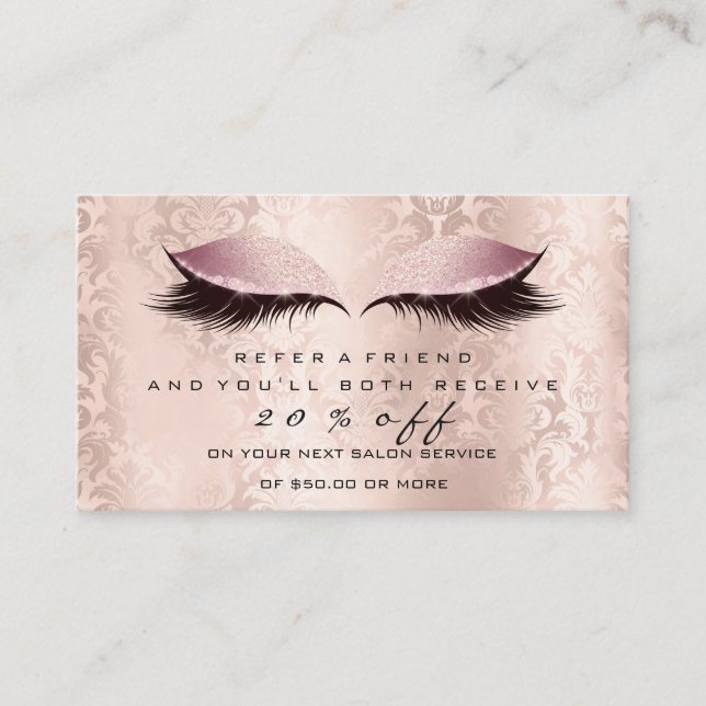 Salon Referral Card Makeup Artist Rosa Lash Damask (Framsida)