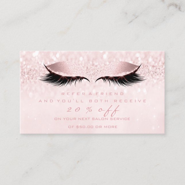 Salon Referral Card Makeup Rosa Girly Lash Studio (Framsida)
