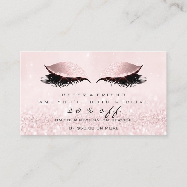 Salon Referral Card Makeup Rosa Princess Lash (Framsida)