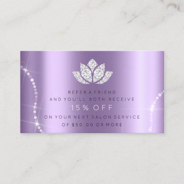 Salon Referral Card Violet Lavender Sparkly Lotus (Framsida)