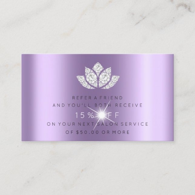 Salon ReferrCard Lila Lavender Sparkly Lotus9 Rabattkort (Framsida)