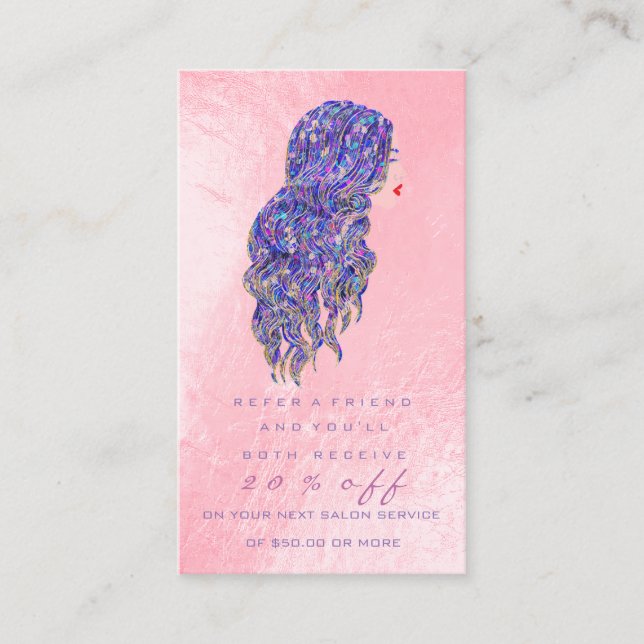 Salon ReferrCard Rosa Makeup Lash Hairdresser Rabattkort (Framsida)