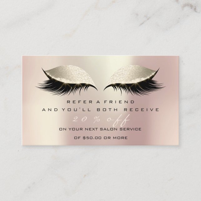 Salon ReferrCard Rosa Makeup Lash Ivory Rabattkort (Framsida)