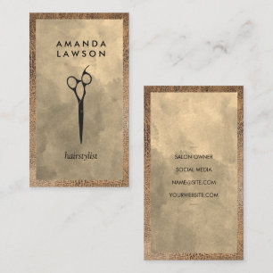 Salon Scissor Logotyp Vattenfärg och läder Visitkort