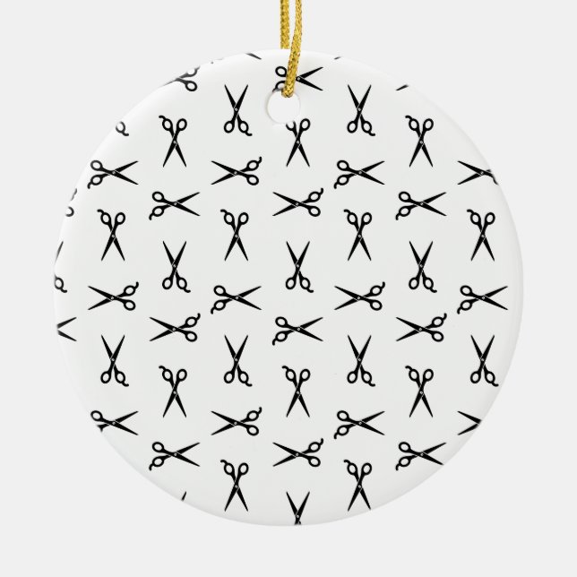 Salon Scissors Barbershop ANPASSNINGSBAR BACKGROUN Julgransprydnad Keramik (Framsidan)