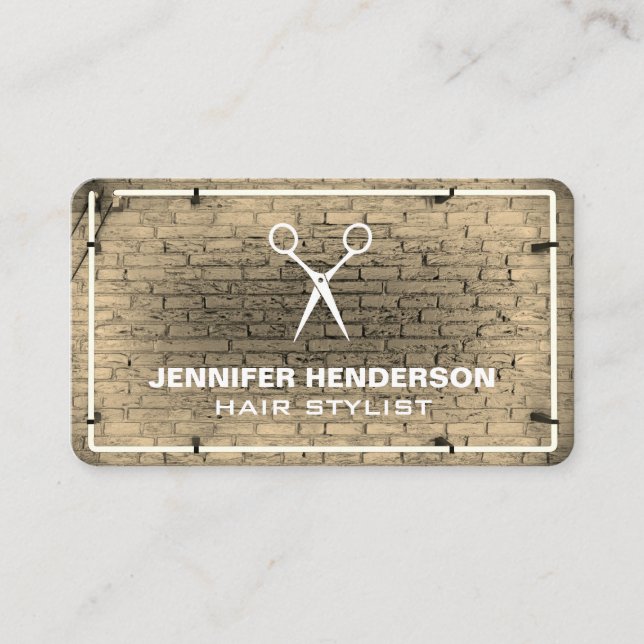 Salon Scissors | Brick Wall Neon Ljus Business C Visitkort (Framsida)