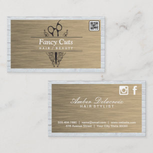 Salon Scissors Guld Metall Brick QR-kod Visitkort