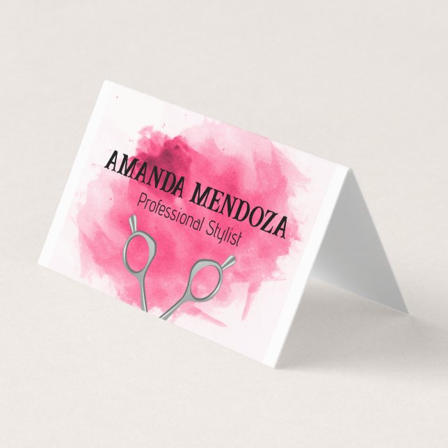 Salon Scissors | Konstnärlig röd vattenfärg Visitkort (Framsida)