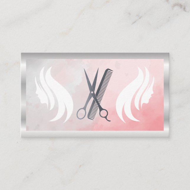 Salon Scissors | Logotyp för hårstylist | Vattenfä Visitkort (Framsida)