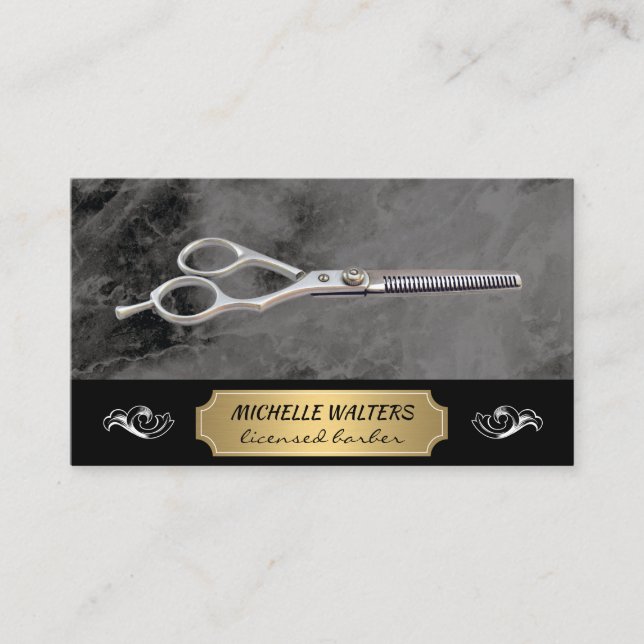 Salon Scissors | Marble | Metallisk Guld Visitkort (Framsida)