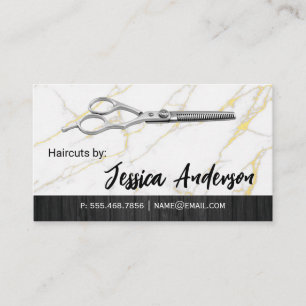 Salon Scissors Marble Wood Visitkort