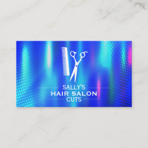Salon Scissors och Comb Logotyp Blåmetall Visitkort