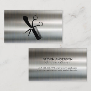 Salon Scissors och Comb Logotyp Metallisk Visitkort