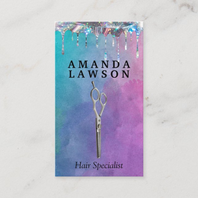 Salon Scissors | Vattenfärg | Skärmdropp Visitkort (Framsida)
