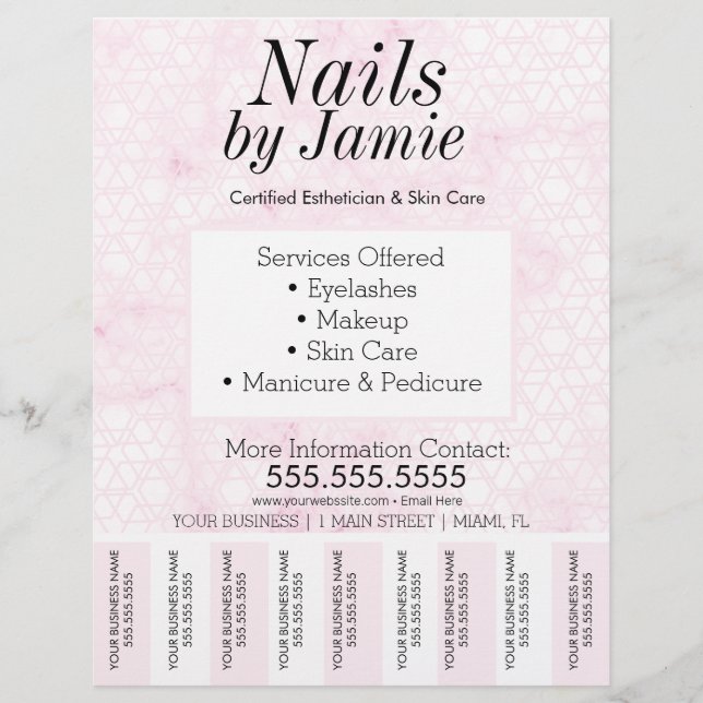 Salon Service Rosa Guld Business Tear Off Strips Reklamblad (Framsidan)