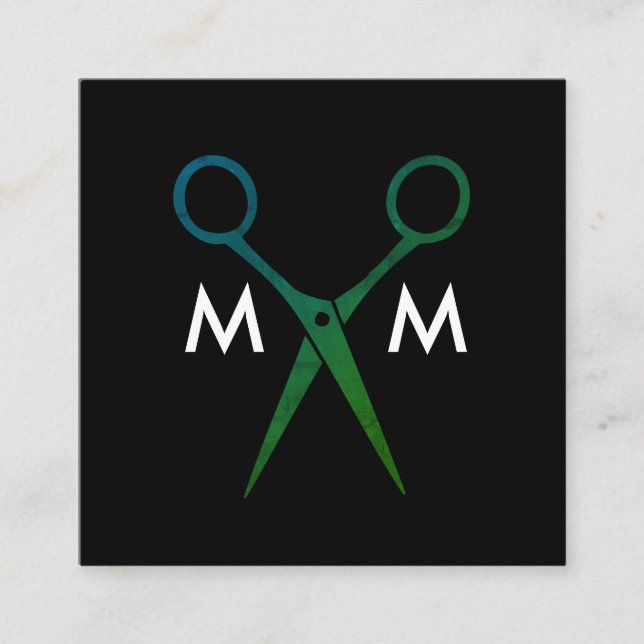Salon Shears Monogram Fyrkantigt Visitkort (Framsida)