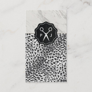 Salon Shears Monogram Marble Trim Leopard Visitkort