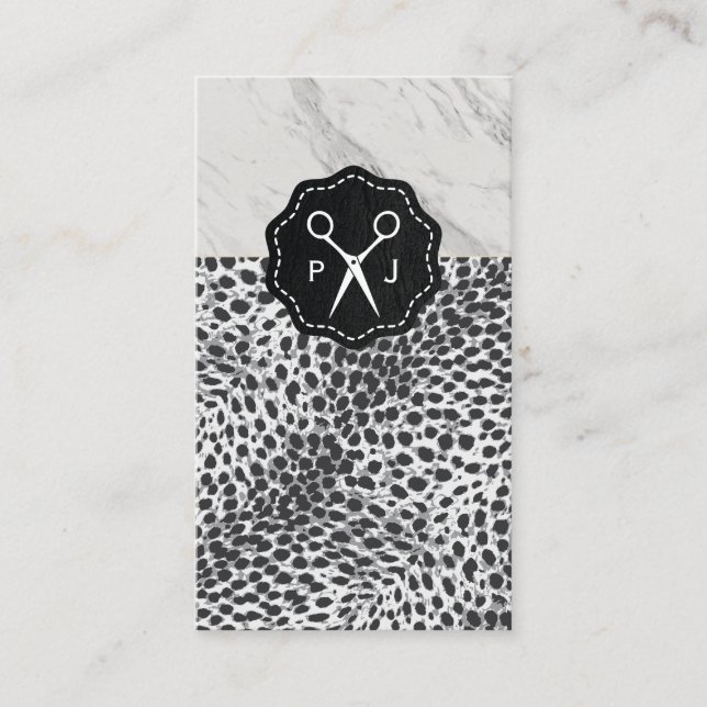 Salon Shears Monogram Marble Trim Leopard Visitkort (Framsida)
