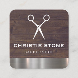 Salon Shears Rustic Wood Metall Trim Fyrkantigt Visitkort