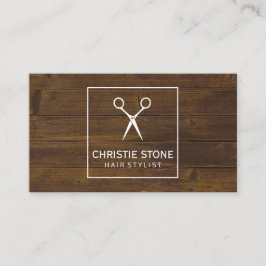 Salon Shears Rustic Wood White Box Visitkort