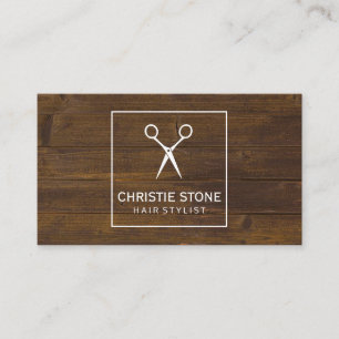 Salon Shears Rustic Wood White Box Visitkort