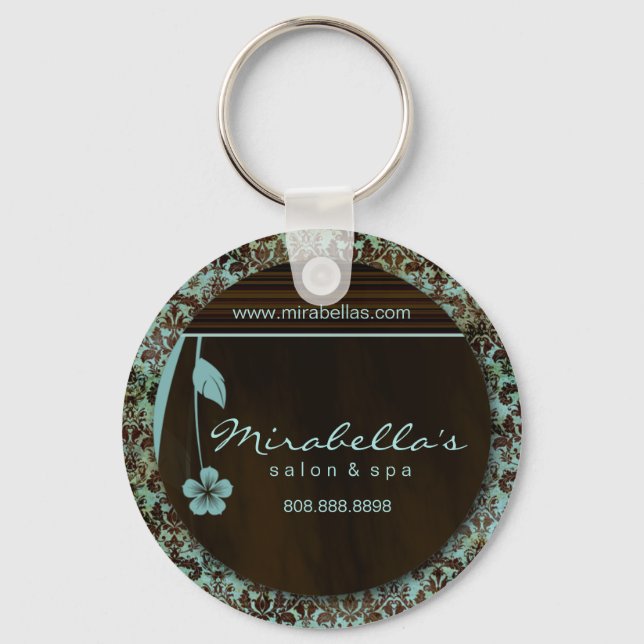 Salon Spa Blommigt Nyckelring Gift damask blue (Framsida)