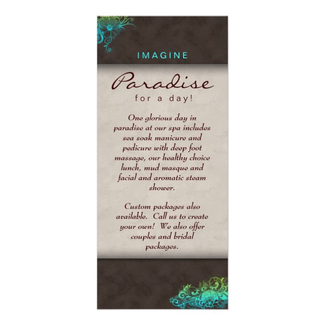 Salon Spa Blue Grönt Brown, blommande Blommigt Reklamkort (Framsidan)