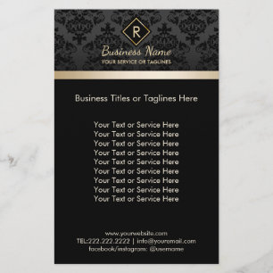 Salon SPA Damask Monogram Elegant Black & Guld Flygblad